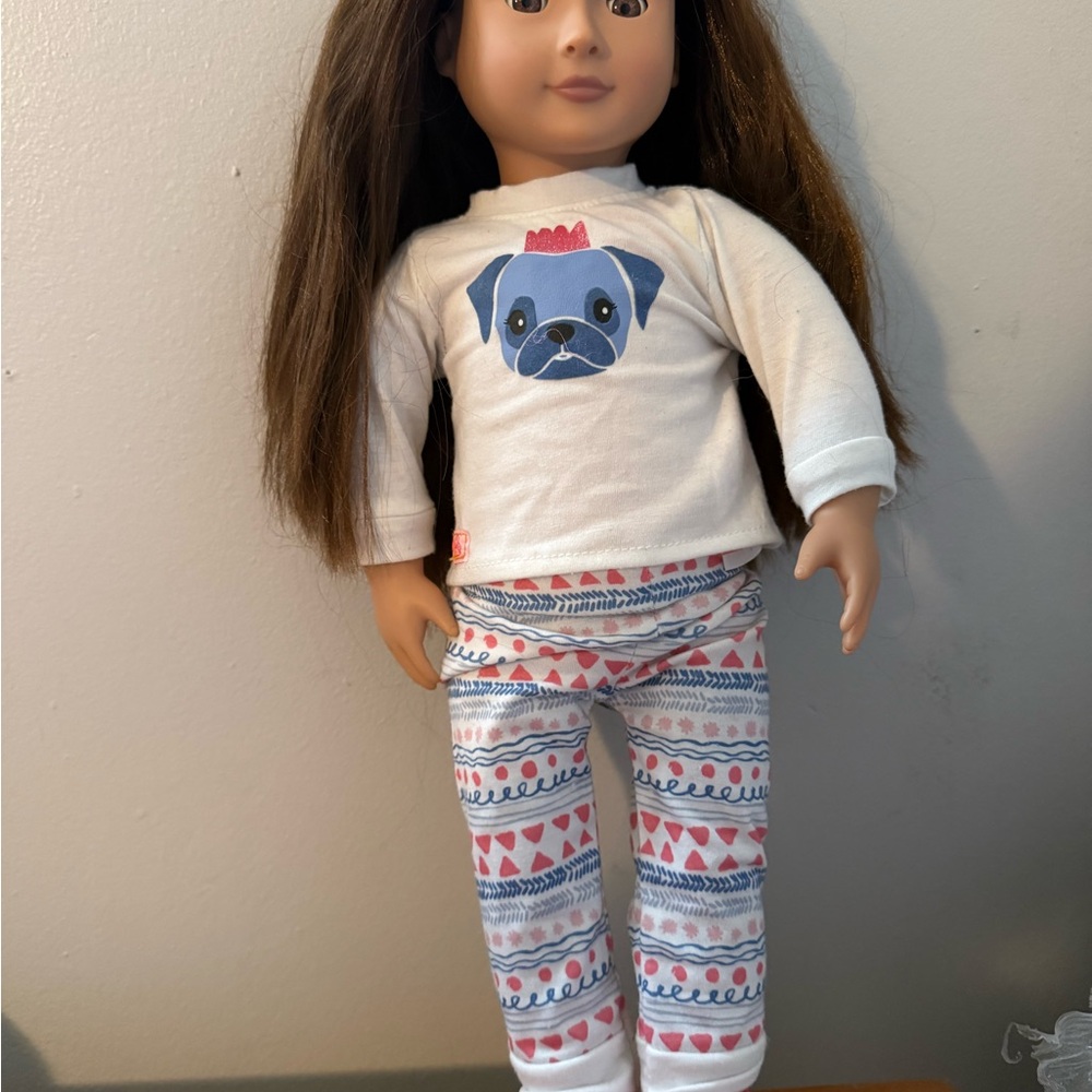 Adorable Doll with Pug Shirt and Patterned Pajamas